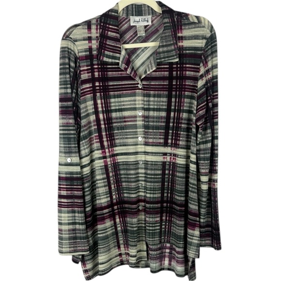 Joseph Ribkoff Tops - Joseph Ribkoff Casual Plaid Multicoloured Striped Roll Up Sleeve Blouse Size 10